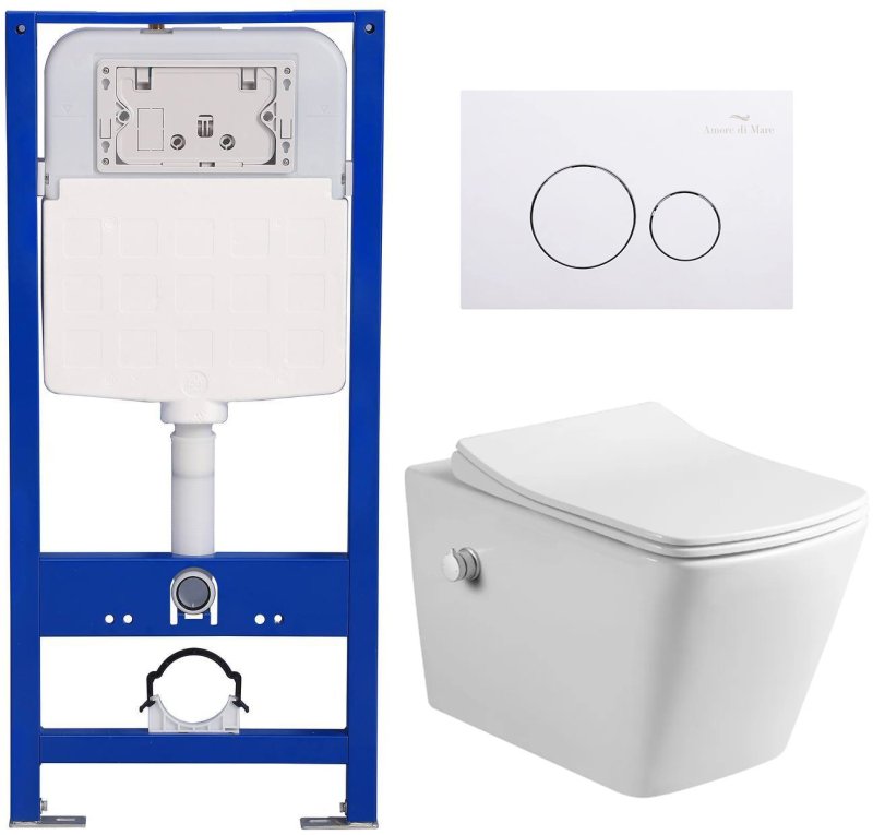 Комплект 6 в 1: инсталляция Amore di Mare QuickFit 50114 с подвесным унитазом Garda Bidet P310-X и клавишей смыва 303W (QF303W310X)
